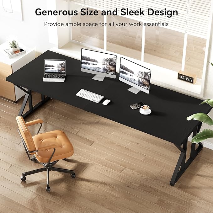 LITTLE TREE 78.7 Inch Large Executive Desk, Extra Long Computer Office Desk - Image 7