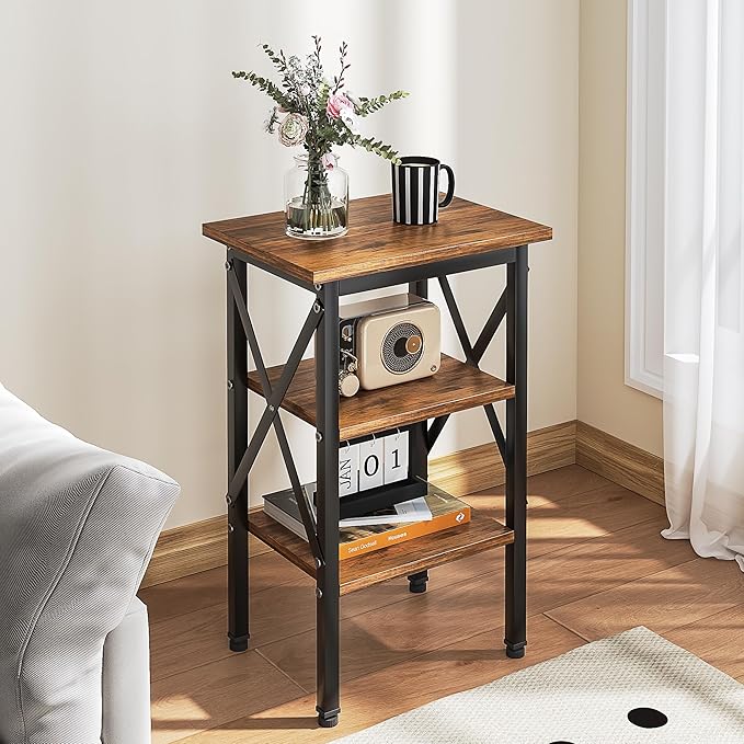 VECELO End Table Set of 2, Bedside Table, X-Design Reinforced Nightstands - Image 2