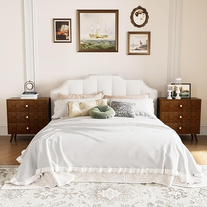 COSIEST Modern End Table w 3 Storage Drawers, Night Stand w Honeycomb Pattern - Image 6