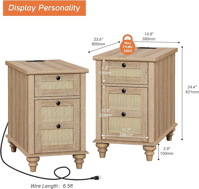 WAMPAT Set of 2 Rattan End Tables - Image 3