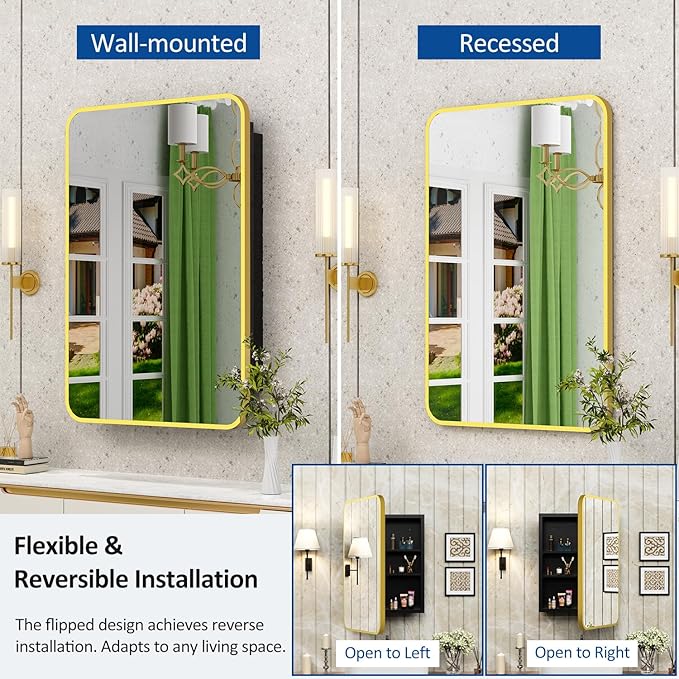20x28 Inch Gold Recessed Medicine Cabinet - Image 4