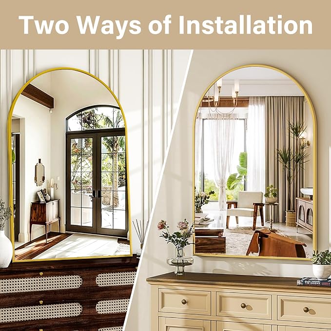 HARRITPURE Arched Wall Mirror – 30"x40" Arch Bathroom Mirror Metal Frame Vanity - Image 5