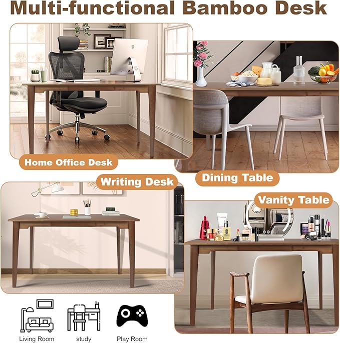 47" Bamboo Computer Desk Study Desk Home Office Desk Writing Table - Image 6