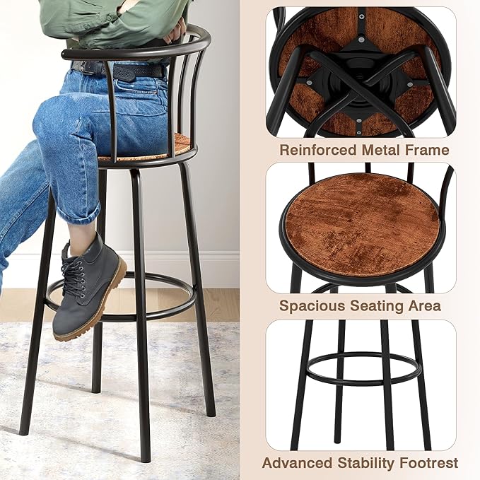 VECELO Bar Stools Set of 2, Swivel Counter Stools - Image 4