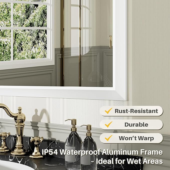 48x30 Inch White Bathroom Mirror - Image 4