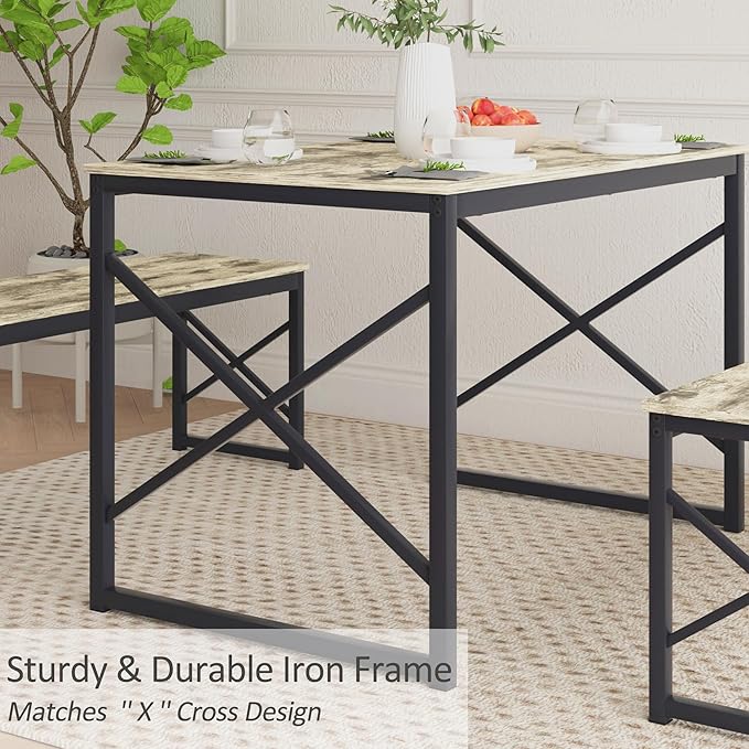 VECELO Kitchen Table with 2 Benches - Image 4