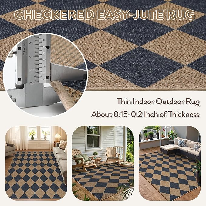 Lahome Checkered Easy Jute Washable Rug, 5x7 Area Rugs - Image 3