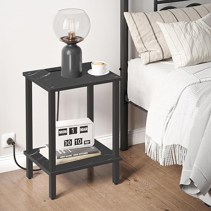 TUTOTAK End Table with Charging Station, Small Side Table, Nightstand Bedside - Image 2