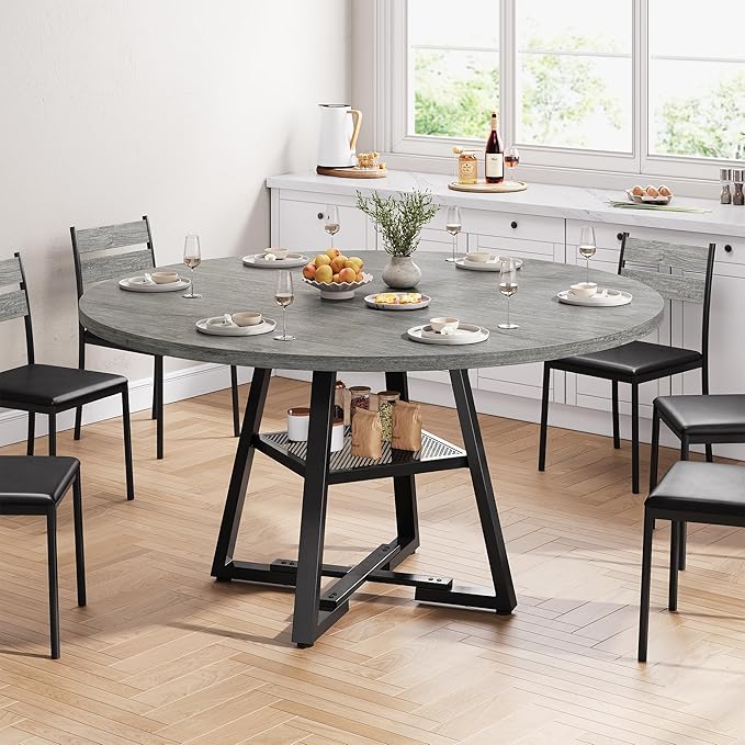 51" Round Dining Table for 6, Kitchen Dining Room Circle Dinner Pedestal Table - Image 4