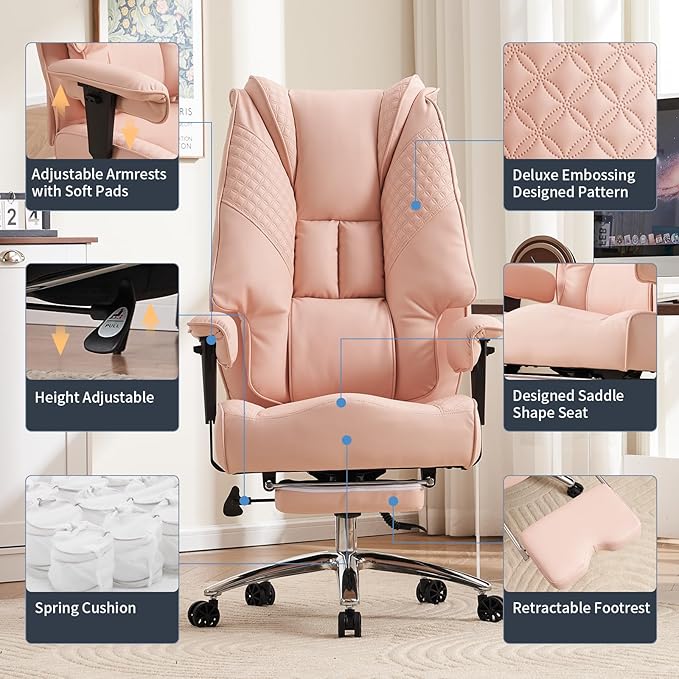Big and Tall Office Chair 400lbs Wide Seat, Leather High Back Executive Office - Image 3