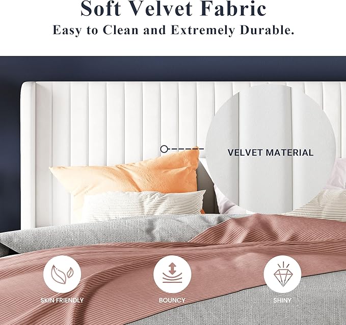 Allewie Full Size Velvet Bed Frame/Vertical Channel Tufted Wingback - Image 5