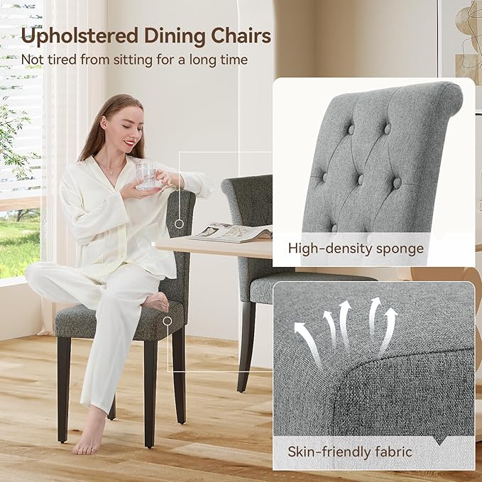 Upholstered Dining Chairs Set of 6, Button Tufted Parsons Dining Chair - Image 6