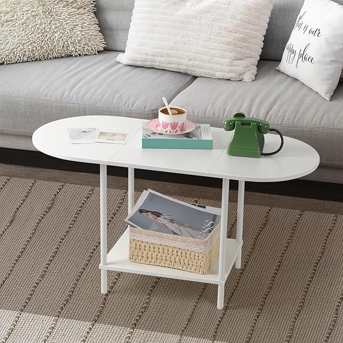 White Coffee Table for Living Room, Small Oval Coffee Table - Image 7