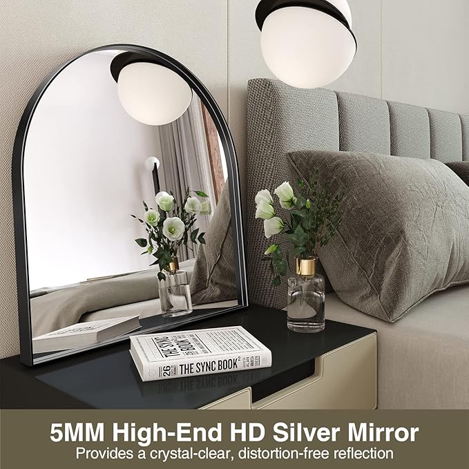 Brightify Arched Mirror, 31 x 33 Inch Black Arch Mirror, Metal Frame Black - Image 4