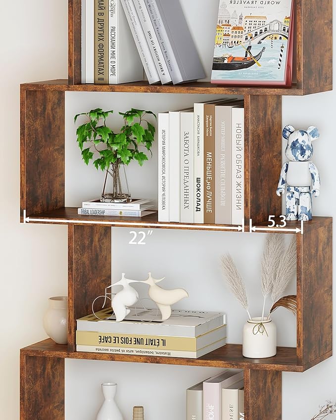 Yusong Geometric Bookcase, Bookshelf 6-Tier S Shaped Book Shelves - Image 8