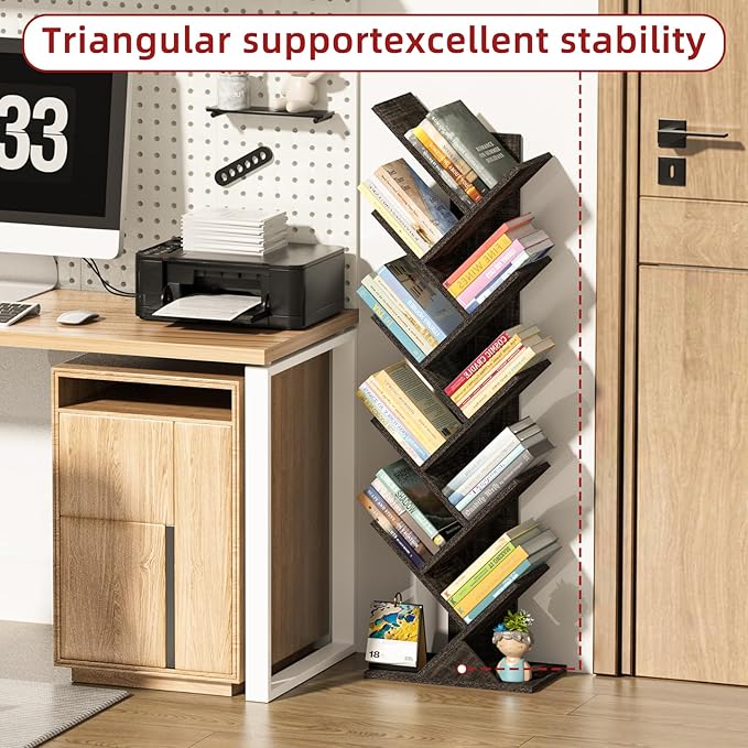 10 Tier Tree Book Shelf, Floor Standing Wood Bookshelf - Image 5
