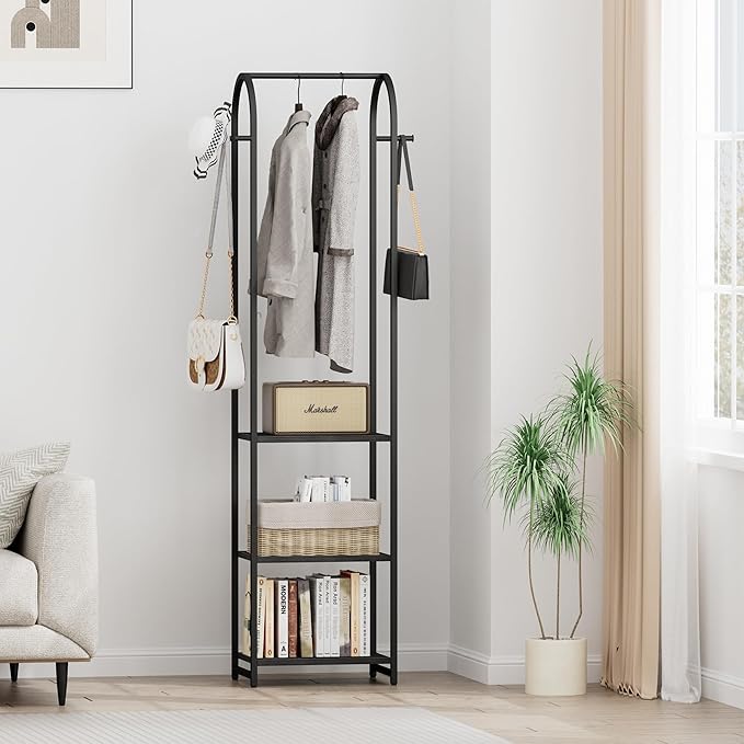 Garment Rack, Coat Rack With 3 Shelves and 4 Hooks, Hanging Rod - Image 8