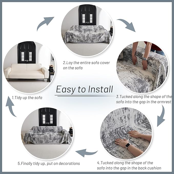 MYSKY HOME Sectional Couch Cover Deep Grey Abstract Geometric Sofa Covers - Image 5