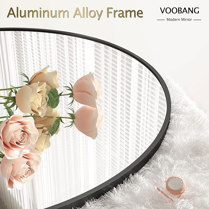Round Mirror 15.7" Black Wall Mounted Circle Mirrors Vanity Mirror - Image 3