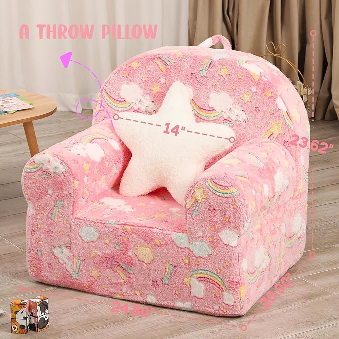 Rainbow Unicorn Kids Sofa with Star Throw Pillow, High Back Toddler Chair Glow - Image 4