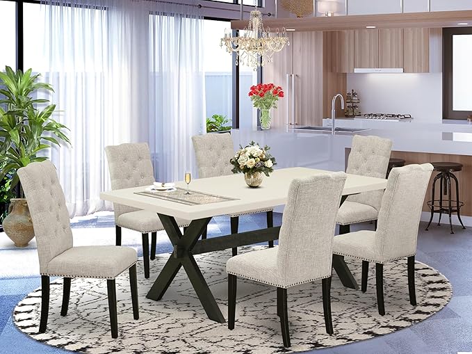 East West Furniture X627EL635-7 7 Piece Dining Table Set Consist of a Rectangle - Image 2