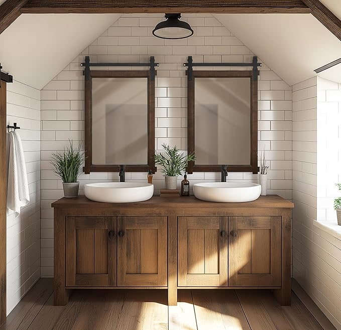 Rustic Barn Door Mirror: 24"x36" Brown Farmhouse Wood Frame - Image 2