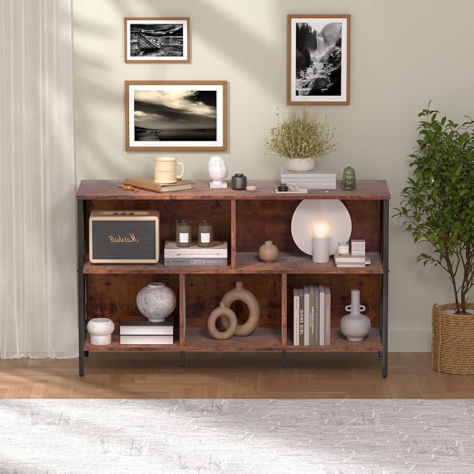5 Cube Storage Organizer Shelf, Industrial Horizontal Bookshelf, Short Wide - Image 5