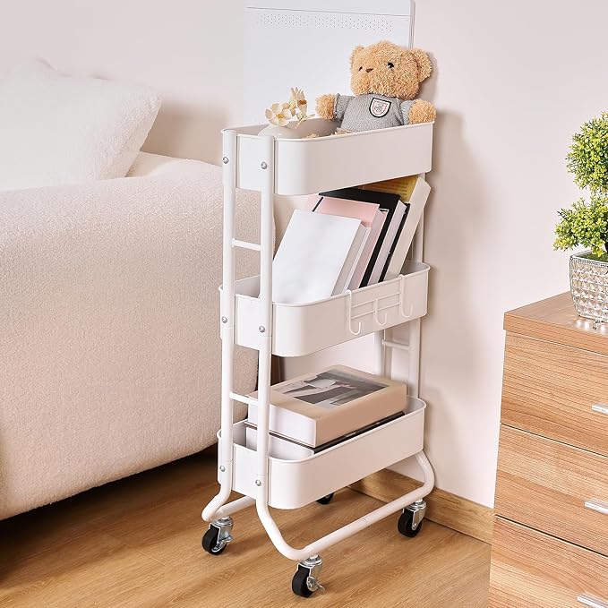 MAX Houser Slim 3-Tier Rolling Utility Cart, Narrow Metal Bathroom Storage - Image 5