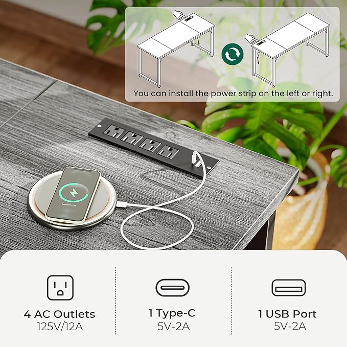 Huuger 63 x 24 inch Desk with Power Outlets & USB-C, Deeper & Thicker Desktop - Image 4