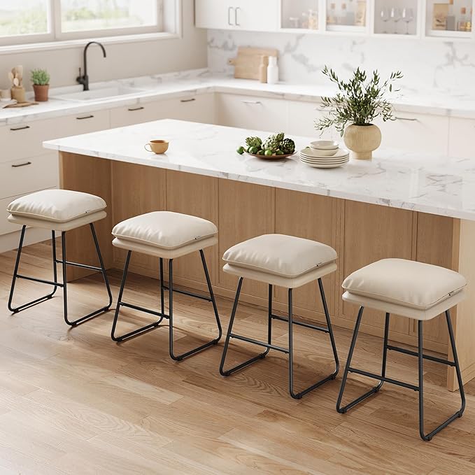 VASAGLE Bar Stools Set of 2, Counter Height Bar Stools, Leather Counter Stools - Image 7