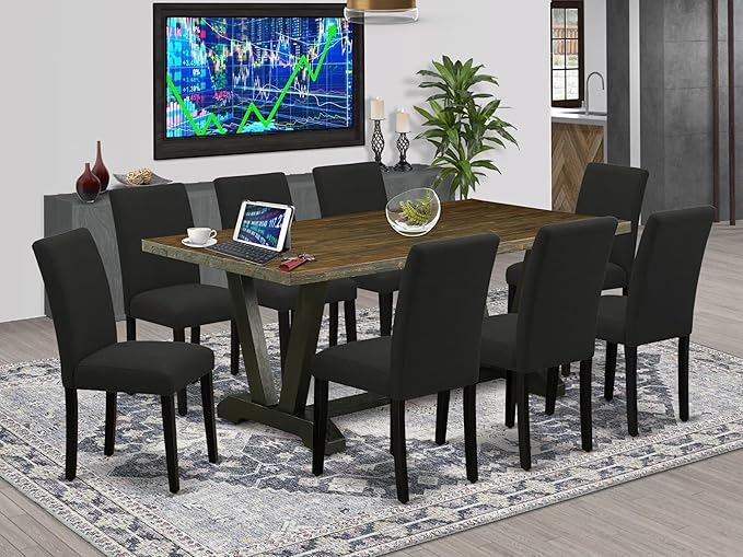 East West Furniture V677AB624-9 9 Piece Dining Set Includes a Rectangle Dining - Image 2