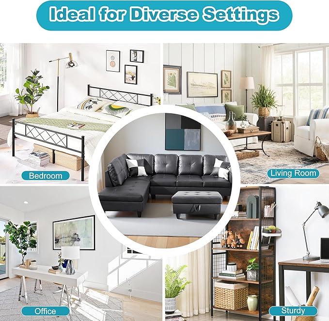 L Shaped Couch Faux Leather Sectional Couch Upholstered 3 Pieces Sofas - Image 7