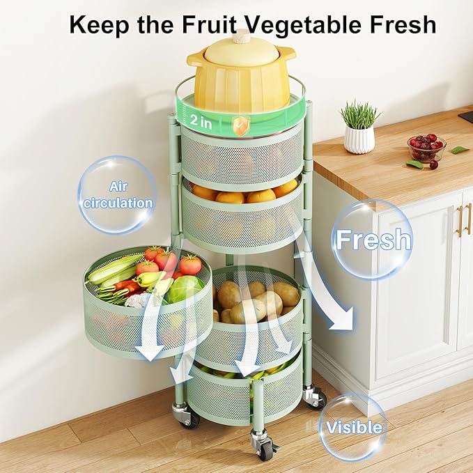 SAYZH Fruit Vegetable Basket for Kitchen, Rotating Storage Rack, 5 Tier Rolling - Image 4