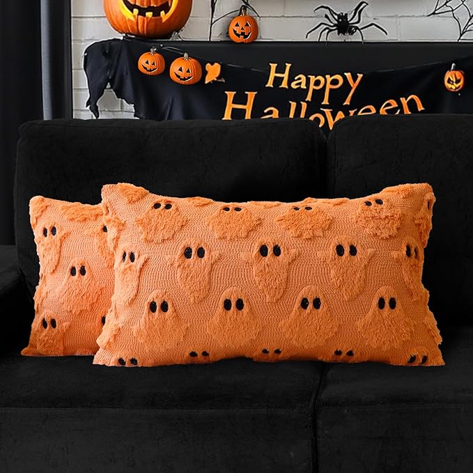 4TH Emotion Halloween Ghost Decorative Lumbar Pillow Covers 12x20 Set of 2 by 4THEmotion