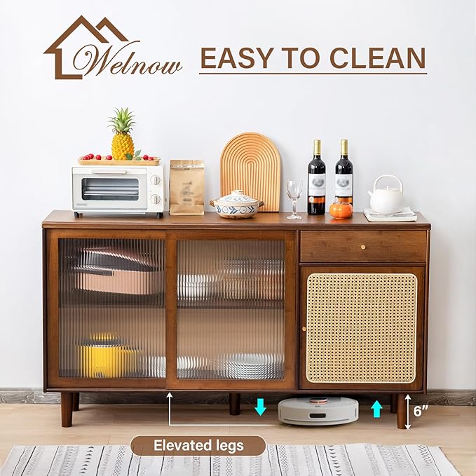 Welnow Buffet Cabinet, Bamboo Sideboard - Image 6
