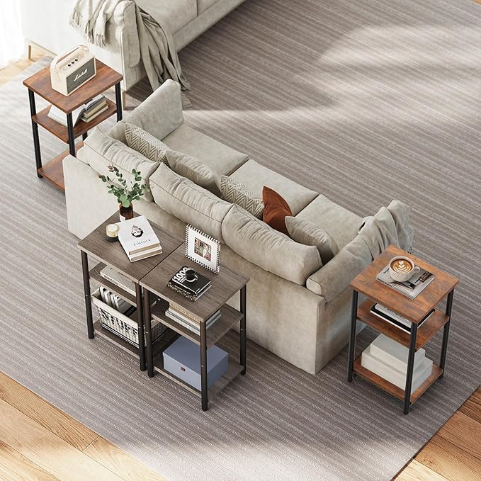 DUMOS End Table Small Side Sofa Tables 3 Tier Tall Nightstand Storage Shelf - Image 8