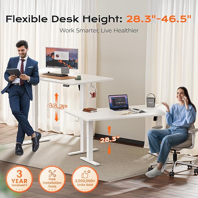 Huuger 63 x 28 Large Electric Standing Desk, Height Adjustable Computer Desk - Image 3