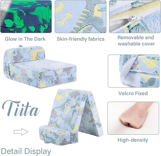 Tiita Folding Sofa Bed for Kids, Toddler Fold Out Couch - Image 4