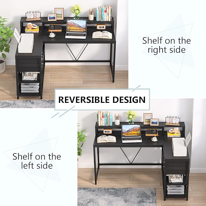 Tribesigns L Shaped Desk with Drawer and Monitor Stand - Image 4