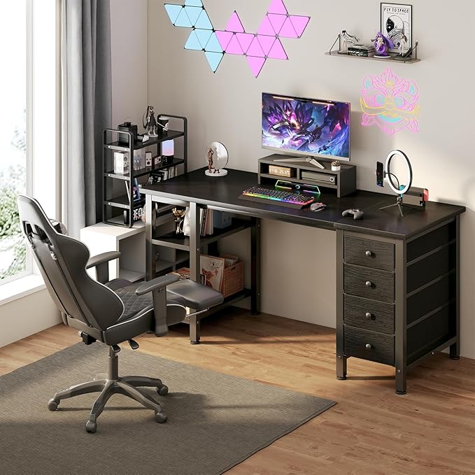 Lufeiya Gaming Desk with 4 Fabric Drawers & Storage Shelves, 47 inch Computer - Image 2