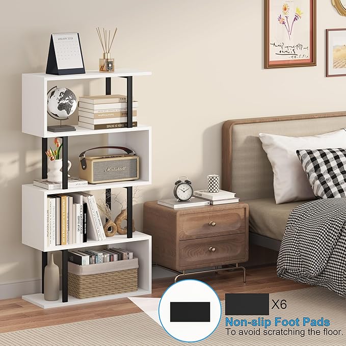Yusong Geometric Bookcase, S Shaped Bookshelf 4-Tier Book Shelves - Image 7