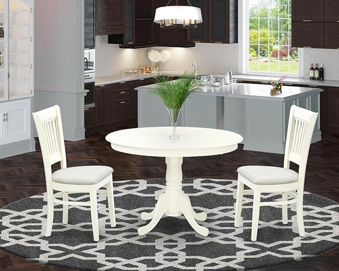 East West Furniture HLVA3-LWH-C 3 Piece Kitchen Table & Chairs Set Contains a - Image 6