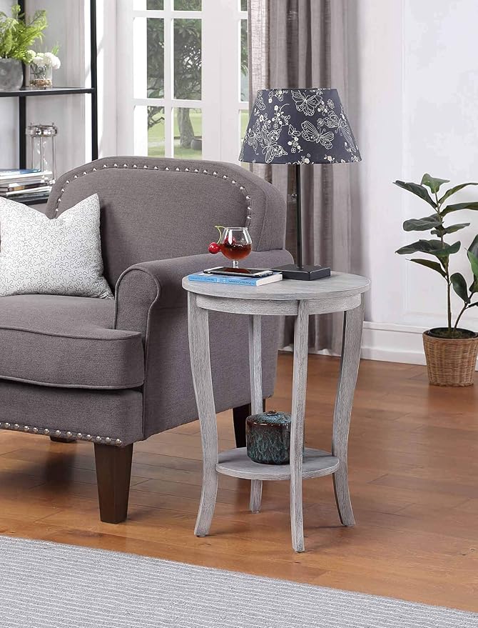 Convenience Concepts American Heritage Round End Table, Light Gray Wirebrush - Image 2