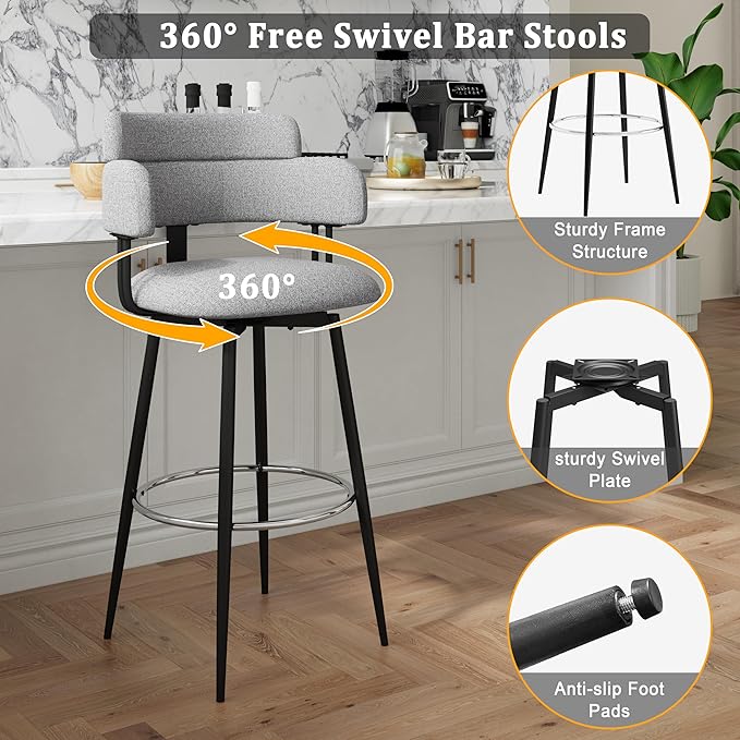 Swivel Bar Stools Set of 2, Counter Height Bar Stools - Image 5