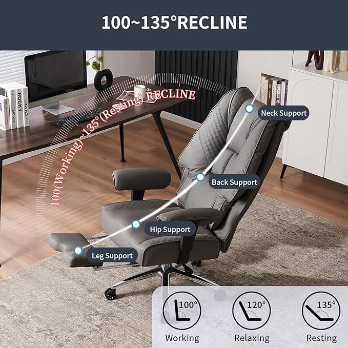 Big and Tall Office Chair 400lbs Wide Seat, Leather High Back Executive Office - Image 5