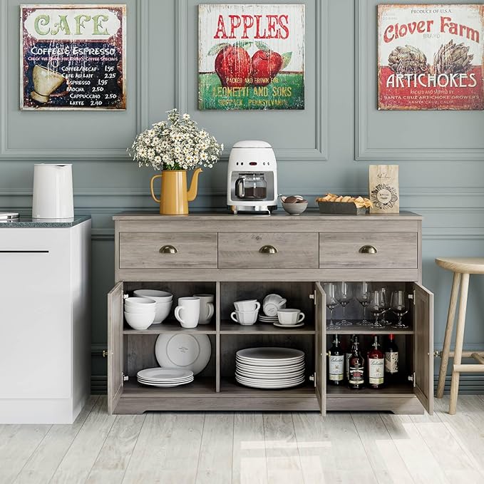 Keyluv Buffet Storage Cabinet, Sideboard Farmhouse Server Bar Wine Cabinet - Image 7