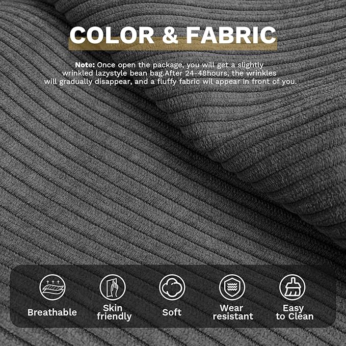 Bean Bag Chairs for Adults, Memory Foam Couch Sofa Chair, One-Piece Foam Padding - Image 3