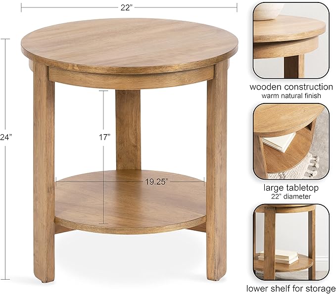 Kate and Laurel Foxford Tiered Round Side Table; 22 x 22 x 24; Natural Brown; - Image 3