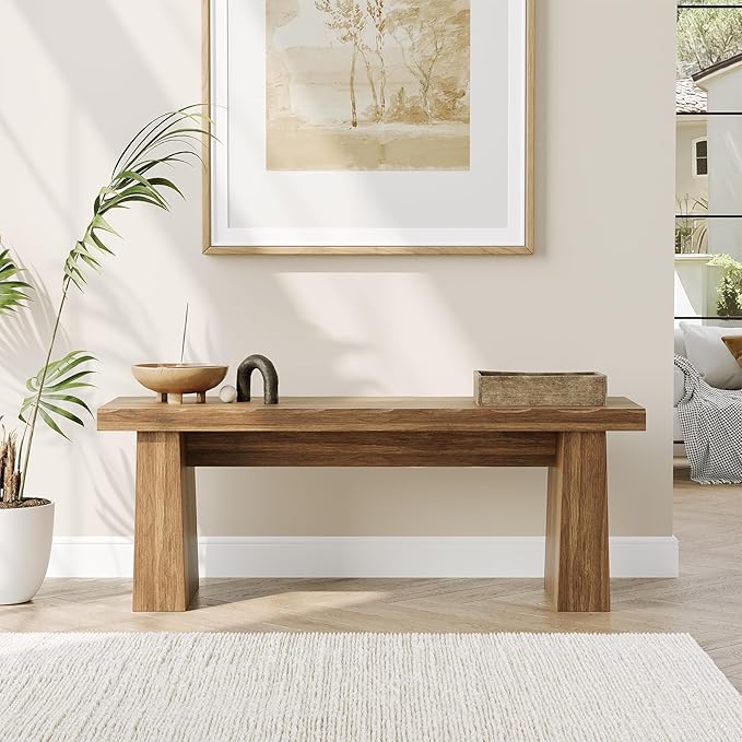 LITTLE TREE 47-Inch Wooden Entryway Bench, Farmhouse Dining Bench - Image 6