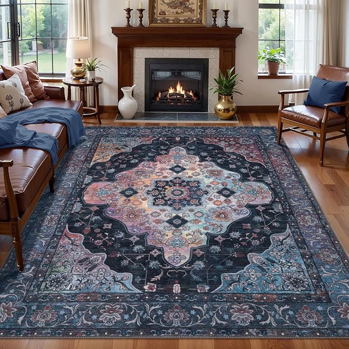 6x9 Area Rug Washable Rug for Living Room, Vintage Rug Indoor Non Slip Large by Tangsoo